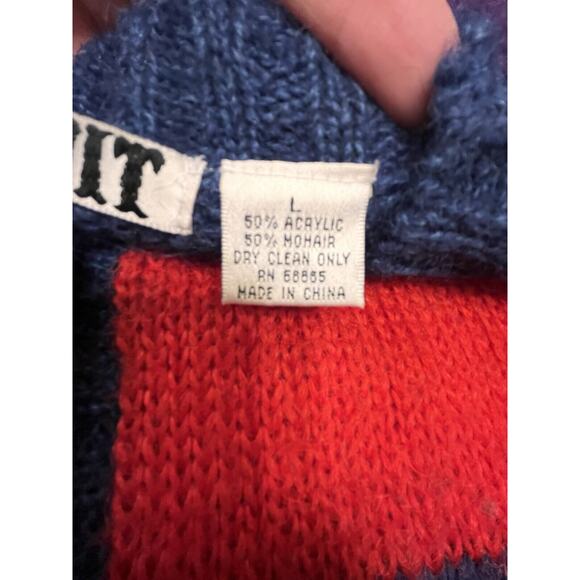 VTG "KNIT KNIT" Wide Multi Striped Mohair Blend Long Cardigan Sweater Size Large - Picture 5 of 5